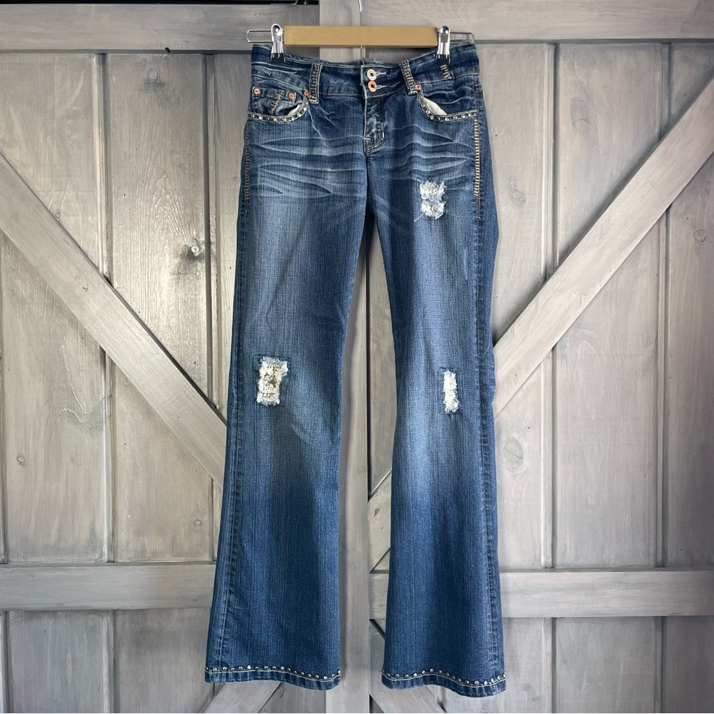 Cowgirl Tuff Co. Rodeo Distressed‎ patchwork Metal Grommets low rise western